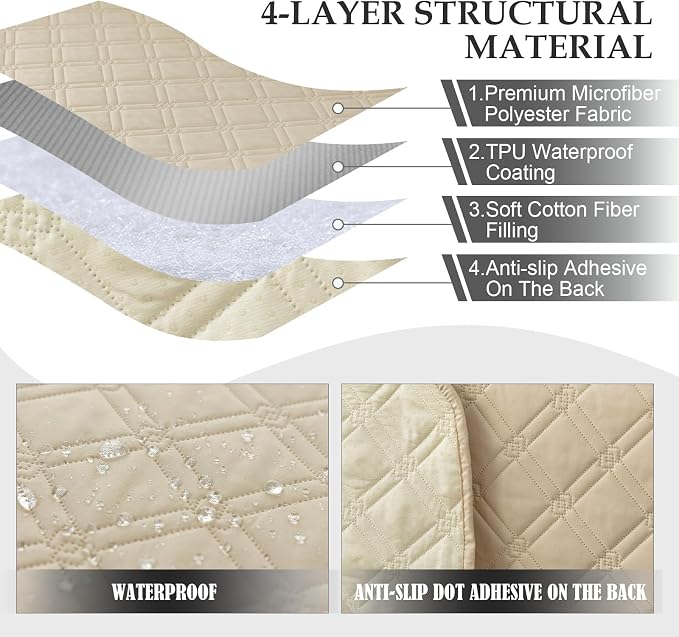 Genina L Shape Couch Cover, Sectional Couch Chaise Covers, Waterproof Washable - Image 4