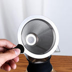 Pour Over Coffee Dripper-Stainless Steel Coffee Filter,Reusable Drip Cone Coffee Filter Portable Pour for 1-4 Cup (With Base, L)