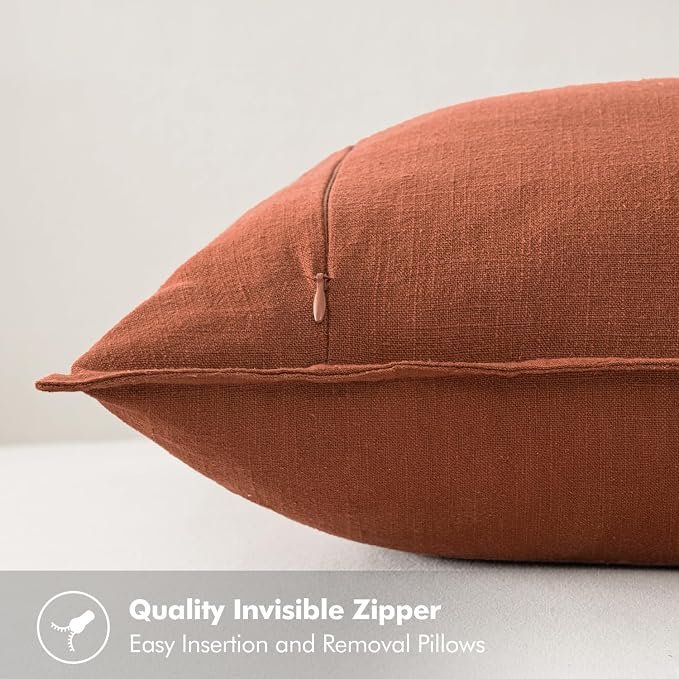 MIULEE Decorative Linen Euro Sham Pillow Covers 24x24 Rust | Boho Farmhouse​ - Image 3