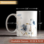 Maison d' Hermine Coffee Mug with Handles Fine Bone China Mugs Pack of One Tea Cups for Hot Beverages Cappuccino Latte Home Restaurant Office Perfect for Gift (Ice Florals - Forsty Morning, 15 Ounce)
