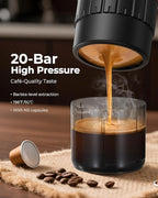 Portable Espresso Maker 20 Bar Self‑Heating & Auto-off | 13500 mAh Battery Brews 8 Shots | 12 V Mini Coffee Machine Compatible with Nespresso Original Pods | Car/Travel/Camping