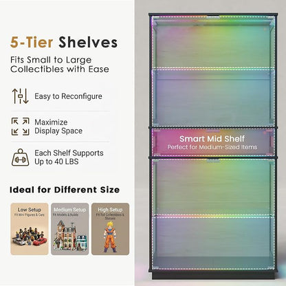 RGB Glass Display Cabinet, 5-Tier Lighted Display Case - Image 5