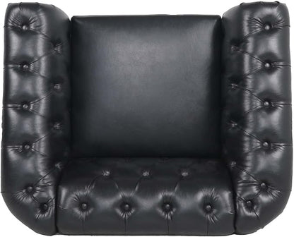 LEVNARY Leather Upholstered Armchair, Mid-Century Modern Single Sofa Chair - Image 4