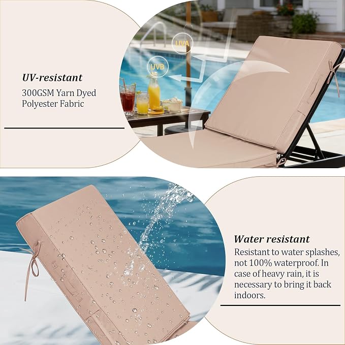 80x26x4in Lounge Cushions for Outdoor Furniture, Outdoor Lounge Chair Cushions - Image 4