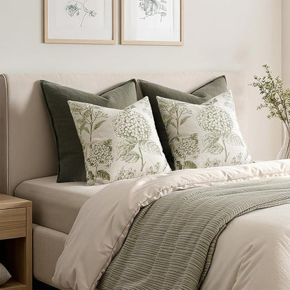 Set of 2 Decorative Floral Pillow Covers 16x16 Inch Light Green | Neutral - Image 6