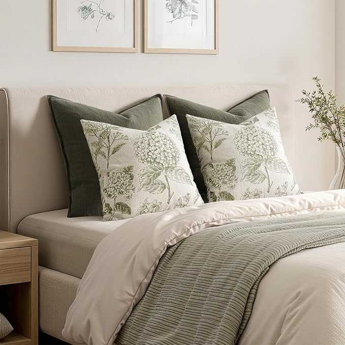 Set of 2 Lumbar Floral Pillow Covers 12x20 Inch Light Green | Decorative - Image 6