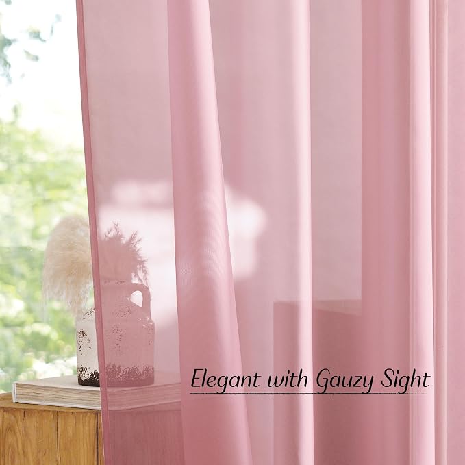 NICETOWN Pink Sheer Curtains 2 Panels - Image 6