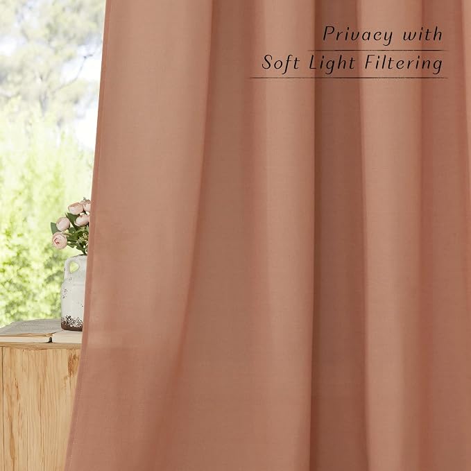 NICETOWN Terracotta Linen Kitchen Curtains 36 inch Length, Decorative Thick - Image 5