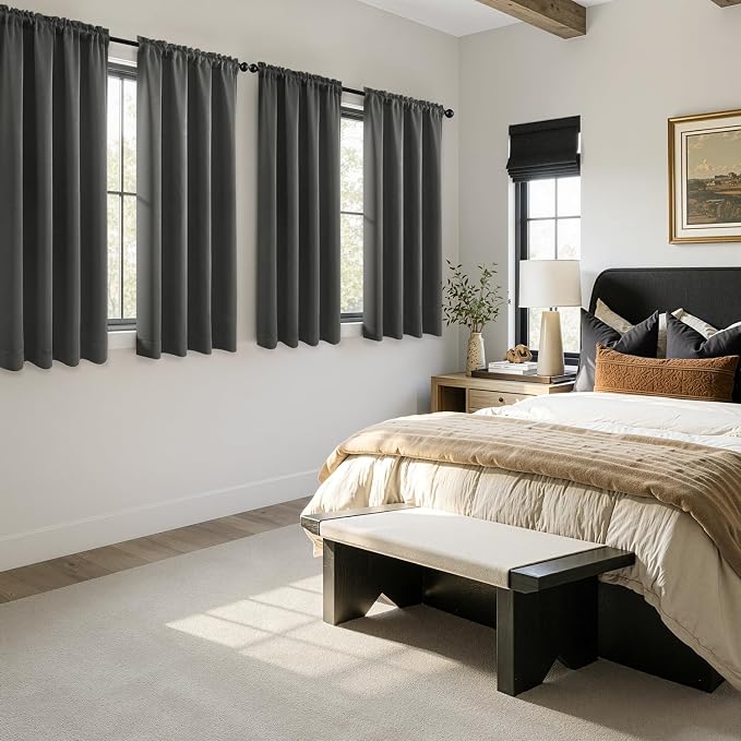 MIULEE 4 Panels Set Dark Grey Blackout Curtains 63 Inch Length Bedroom | - Image 2