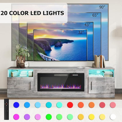 PRETZI Fireplace TV Stand with 36" Fireplace Up to 90" TVs, Remote Control - Image 2