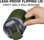 ALOUFEA 12oz Insulated Coffee Mug Cup with Handle, Stainless Steel Travel Coffee Mug with Flip Lid, Double Wall Vacuum Coffee Tumbler, ArmyGreen