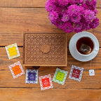Octavius Tropical Palm Cutwork Wooden Tea Sampler Box | Premium Black & Green Tea Gift Set | 6 Flavors, 90 Tea Bags | Elegant Teas Gift Box for Tea Lovers