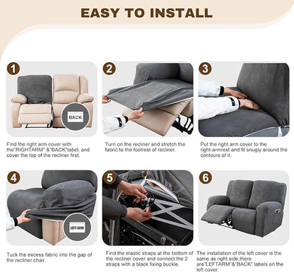 Gennia Recliner Loveseat Cover 4 Pieces, Waterproof Stretch Recliner Sofa - Image 7