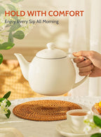 Sweese Teapots for Tea, 27 oz Porcelain Tea pot with Removable Stainless Steel Infuser, Tea Pots for Loose Tea - White