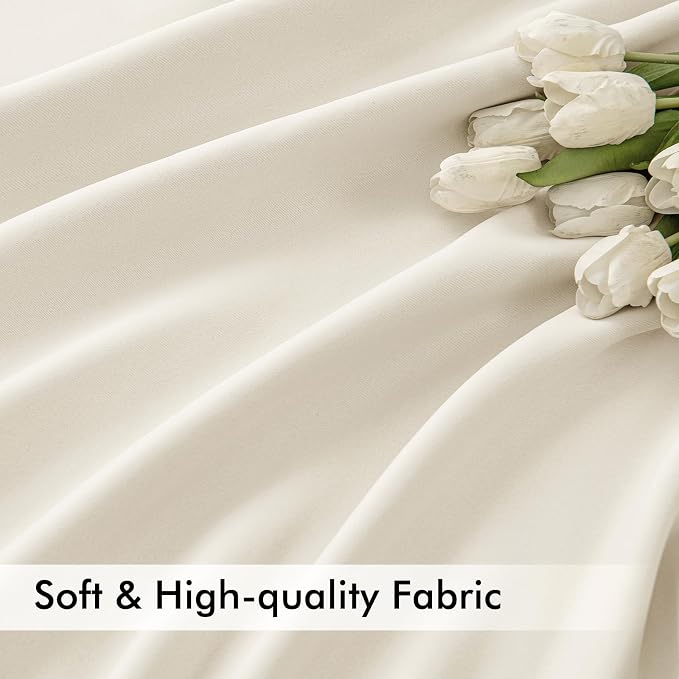 MIULEE Beige White Back Tab Blackout Curtains 52x84 Inch Length 2 Panel Set | - Image 6