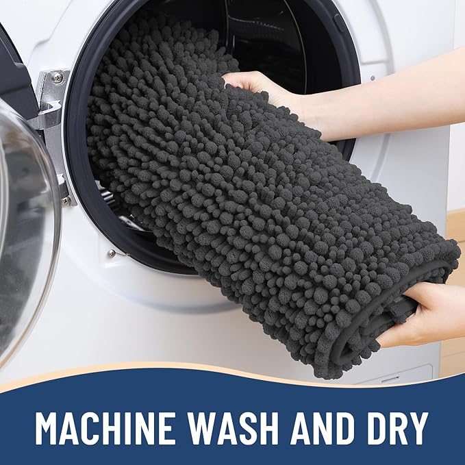 Arotive Luxury Chenille Bathroom Rug Mat, Extra Soft Thick Absorbent Shaggy Bath Rugs, Non-Slip Machine Wash Dry, Plush Bath Mats for Bathroom, Shower and Tub, 45x27, Dark Grey