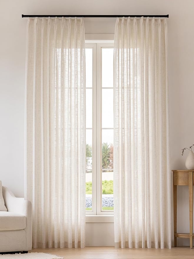 Liz Pinch Pleated Linen Curtains 100 Inches Long by THREEGIRLSHOME