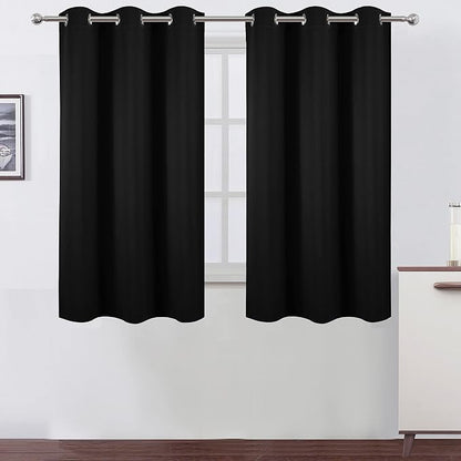 Black Blackout Curtains 34 x 54 Inch Length/Set of 2 Curtain Panels/Thermal by Lemomo