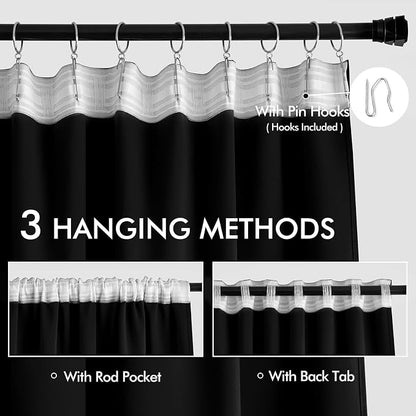MIULEE Black Back Tab Blackout Curtains 52x100 Inch Length 2 Panels Set | Rod - Image 3