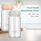 COMI Wide Neck Glass Breastmilk Collection n Storage Bottle, 8oz with Screw Ring Sealing Disk; Re-markable Sealing Disc. BPA Free, Fits Breast Pumps & Nipples (6 Gray Lids)