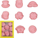 St. Patrick's Day Cookie Cutters, 8Pcs 3D Plastic Cookie Molds Cartoon Shamrock Four Leaf Clover Horseshoe Biscuit Cutters for Irish Holiday Party Baking Cutting Tool (D8)