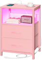 Yoobure Nightstand with Charging Station, LED Night Stand with Fabric Drawers by Yoobure