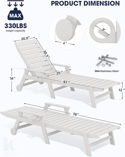 KINGYES HDPE Lounge Chair Outdoor Set of 4, Patio Chaise Lounge Recliner - Image 2