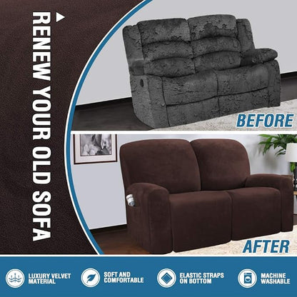 H.VERSAILTEX Velvet Stretch Recliner Couch Covers 6-Pieces Recliner Loveseat - Image 5