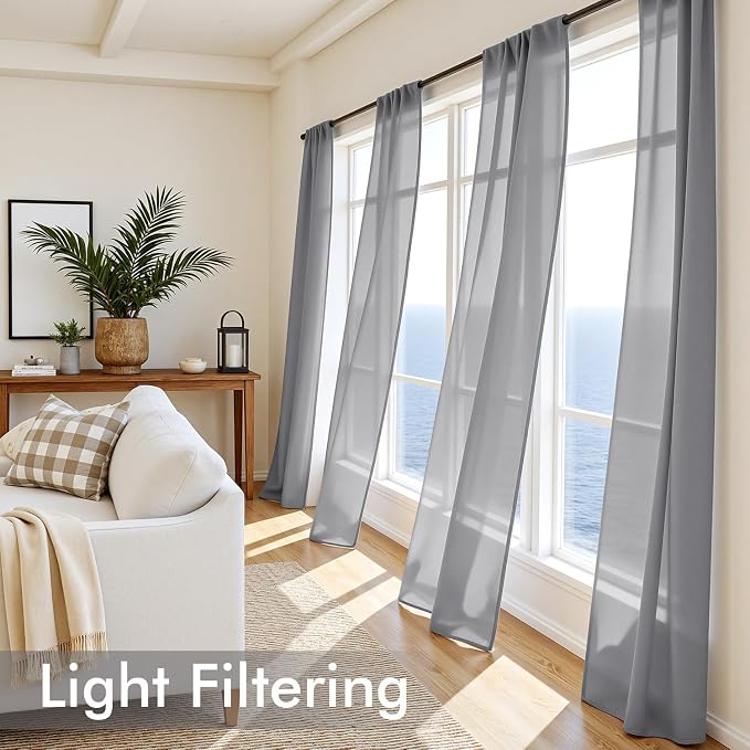 MIULEE Dark Grey Sheer Curtains 96 Inches Long 4 Panels 42 x 96 Inches | Light - Image 4