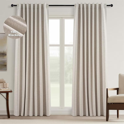 Topfinel Boho Farmhouse Black Out Linen Curtains 84 Inch Length 2 Panels Set by Topfinel