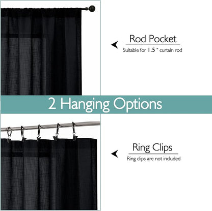 Chyhomenyc Black Semi Sheer Curtains 84 Inches Long 2 Panels Set, Light - Image 4