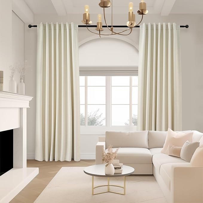 Topfinel 94 Inches Long Cream Colored Custom Blackout Linen Curtains, Ivory - Image 2
