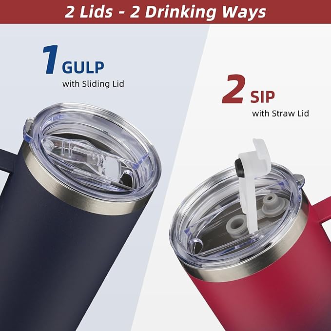BJPKPK Insulated Coffee Mug with 2 Lids, 25oz Stainless Steel Insulated Tumbler with Handle, Double Wall Vacuum Coffee Cups, BPA Free Travel Mug for Coffee, Tea and Drinks, Charming Red & Blue