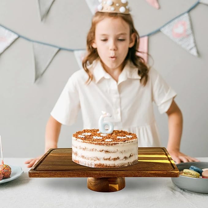 Wood-Rectangular-Cake-Stand with Acrylic Dome Lid, Wooden Cake Holder Plate with Cover, 2-in-1 Dessert Table Display Set for Party, Charcuterie Board for Cheese, Chips & Dips, Nachos, Fruit Platter