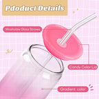 Joyclub 20oz Glass Cups with Acrylic Lids and Straws 12 Set Can Shaped Glass Iced Coffee Cups with Lids, Gradient Drinking Glasses Cute Tumbler Cup Great for Smoothie Soda Boba Tea Cocktail Beer Gift
