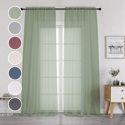 Sage Sheer Curtains 144 inch Extra Long, Elegant and Airy Drapes Translucent - Image 5