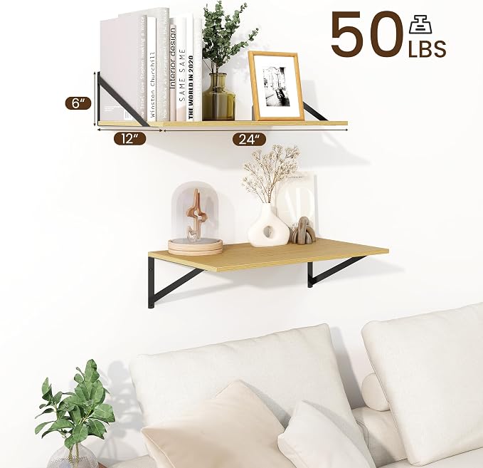 Fun Memories Floating Shelves for Wall, 12 Inch Deep Floating Shelves Set of 2 - Image 3