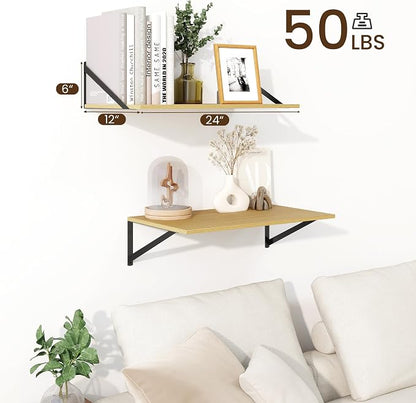 Fun Memories Floating Shelves for Wall, 12 Inch Deep Floating Shelves Set of 2 - Image 3