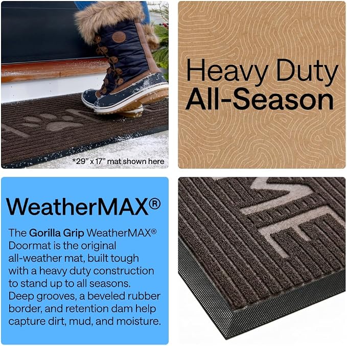 GORILLA GRIP 100% Waterproof All-Season WeatherMAX Doormat, US Designed Natural - Image 3
