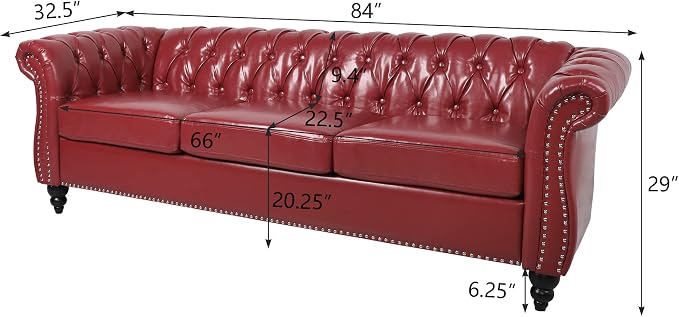 LEVNARY Chesterfield Sofa, Classic Tufted Upholstered Leather Couch, Modern 3 - Image 2