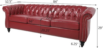ORRD 2 Piece Living Room Set, Chesterfield Leather Sofa Loveseat Couch Chair - Image 2