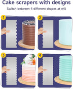 12 Inch Stainless Steel Cake Scraper Set of 2, Metal Cake Scraper Double Sided Patterned Edge for Icing Smoother,Tall Cake Scraper, Cake Combs for Buttercream