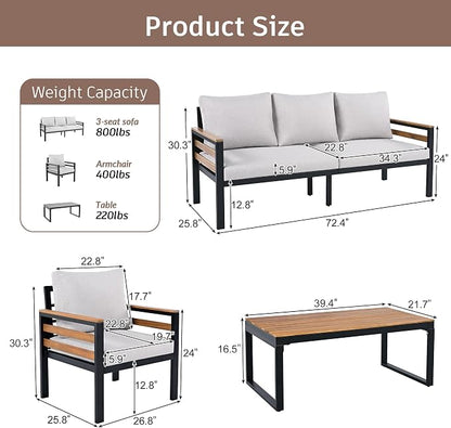 VilroCaz 4-Piece Outdoor Patio Furniture Sectional Sofa Set - Image 3