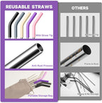Stainless Steel Straw for 30 oz YETI and Simple Modern 24 oz Tumbler, Metal Straws Reusable With Silicone Tip for 32oz Glass, Cleaning Brush, 1 Portable Bag