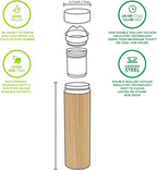 Dr. Zisman ZT Double-Walled Stainless-Steel Tea Infuser Bottle or Travel Mug Cup Container - Leak-Free Insulated Thermos Tumbler for Keeping Hot and Cold Water or Beverages (Bamboo)