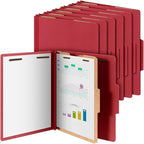 12 Pcs Classification Folders Letter Size, Back to School Supply for Teacher, Student, 1 Divider Pressboard File Folder Bulk with 2 Fasteners, 3.5 Inch Expanding File Organizer (Red)