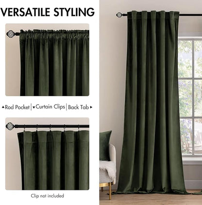 MIULEE Velvet Curtains 52x108 inches 2 Panels Olive Blackout Curtains | Luxury - Image 2