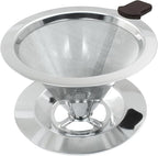 Waziaqoc Pour Over Coffee Dripper, Reusable Paperless Coffee Filter for 1-2 Cups, Stainless Steel Drip Cone Brew Coffee Strainer,Upgraded Double Micro Mesh Filter with Cup Stand