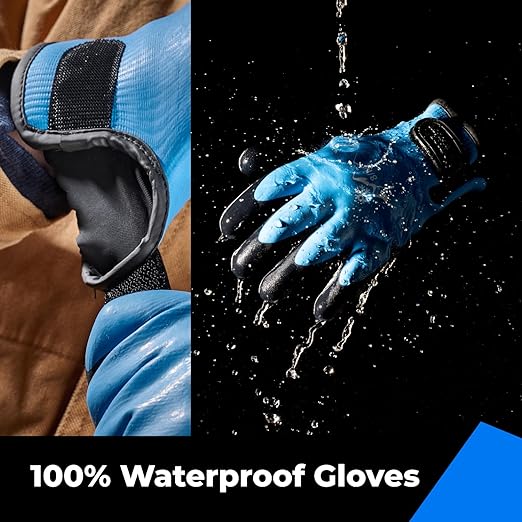 100% Waterproof Gloves for Men and Women, Winter Work Gloves for Cold Weather, Touchsreen, Thermal Insulated Freezer Gloves, With Grip, Blue, Large