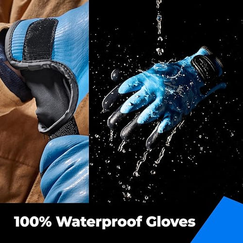 100% Waterproof Gloves for Men and Women, Winter Work Gloves for Cold Weather, Touchsreen, Thermal Insulated Freezer Gloves, With Grip, Blue, Large